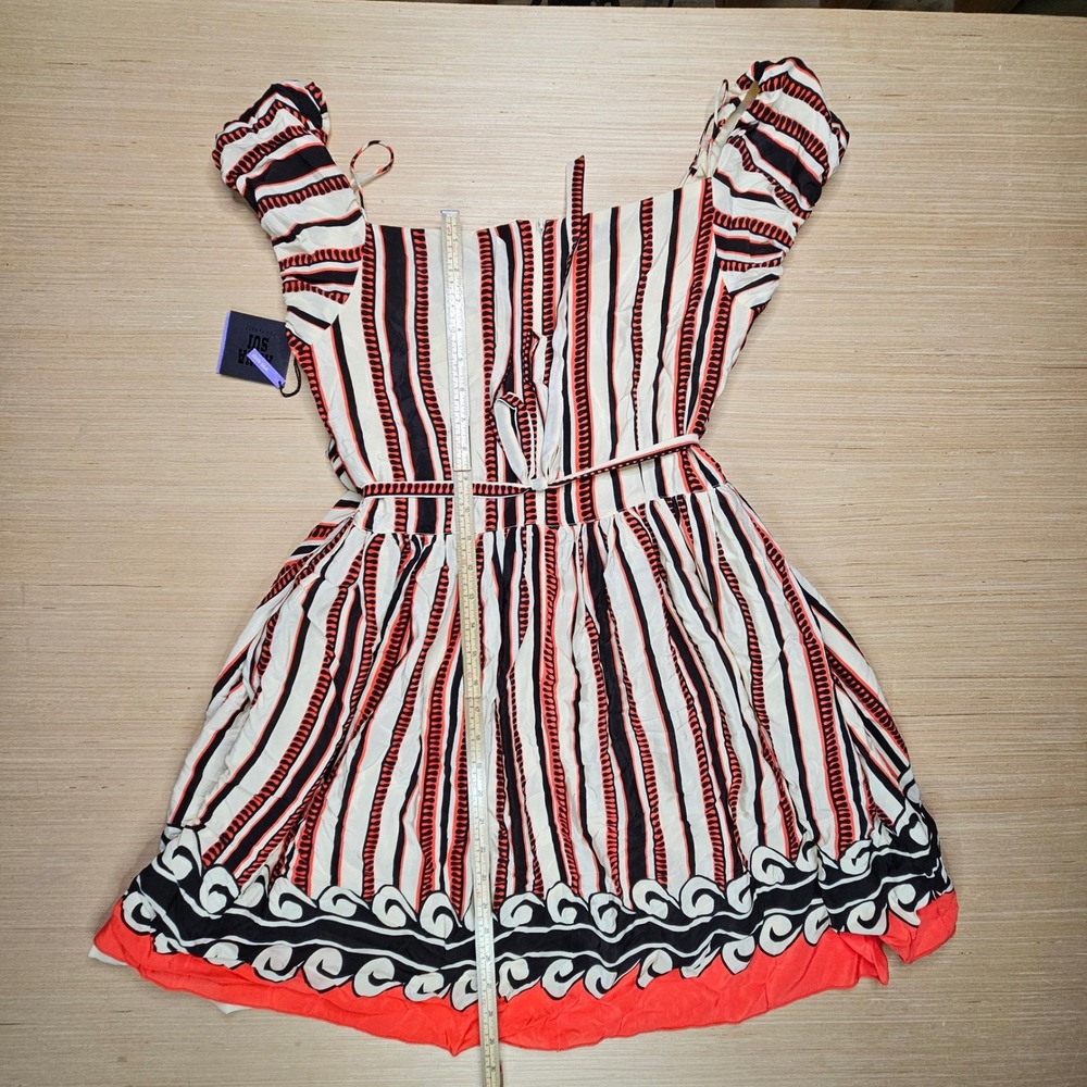 Anna‎ Sui Silk Striped Dress Women 13 Multi-Color NEW Designer Boho Target - Picture 13 of 16